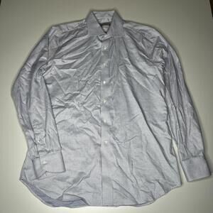 Canali Impeccabile Dress Shirt 16.5 42 Blue White Check 100% Cotton Italy Made